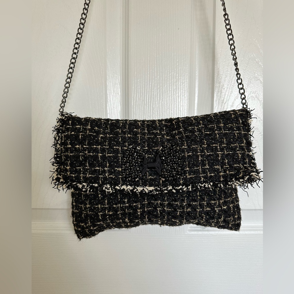 Sondra Roberts Squared Black Tweed Crossbody Bag